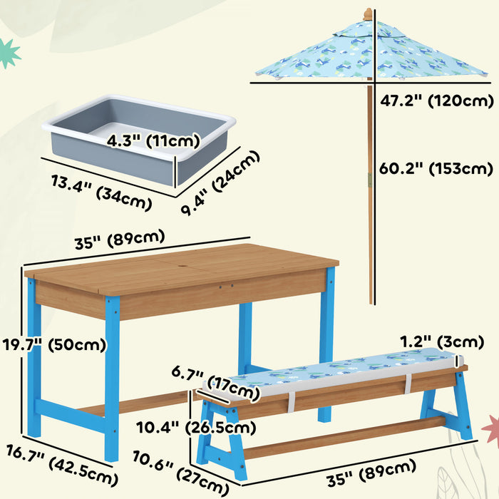 Qaba Table de pique-nique pour enfants, table et banc avec parasol, bleu