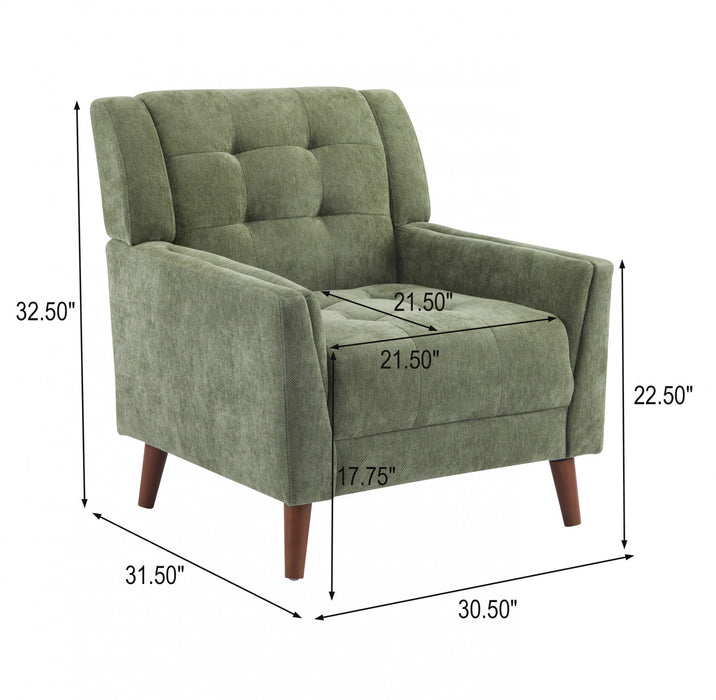 Midway Fauteuil Moderne du Milieu de Siecle a Point Capitonne Gaufre, Vert, Noyer