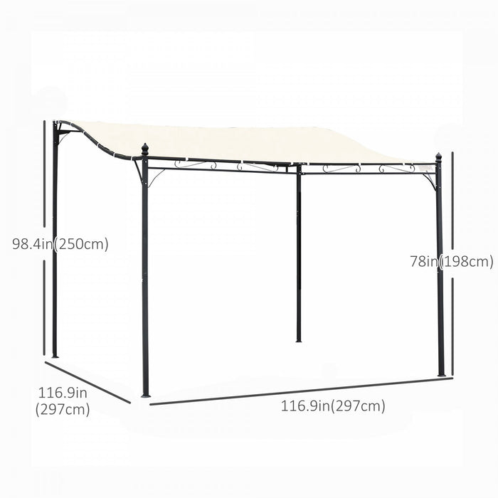 Outsunny 10'x10' Gazebo En Acier Auvent Patio Exterieur Portable Abri Soleil Porte Porche Couverture Creme Blanc