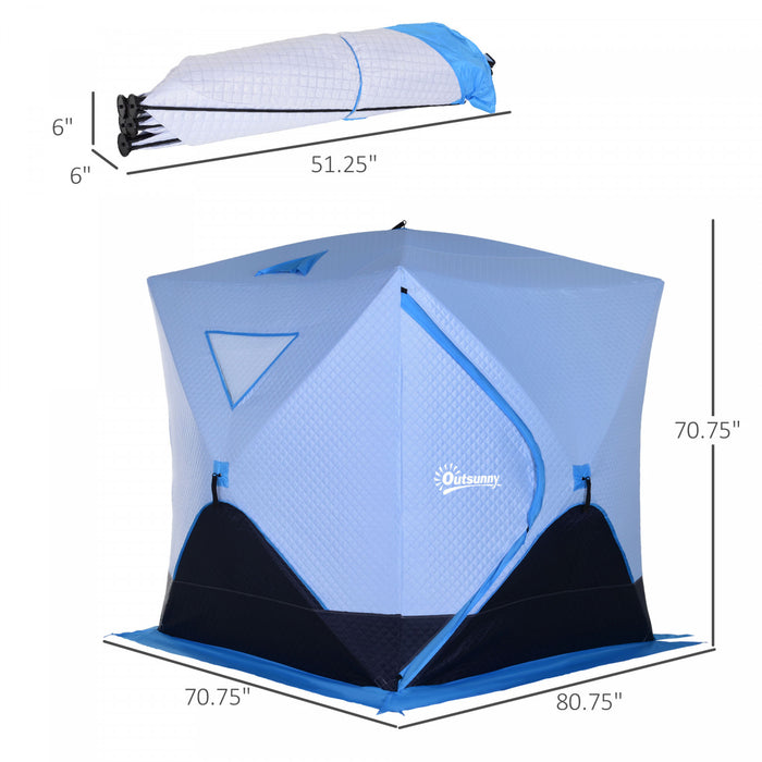 Abri De Peche Sur Glace Outsunny 2/3/4/5 Personnes Tente De Peche Sur Glace Isolee Pop-up Etanche Portable Cabane De Glace Avec Sac De Transport