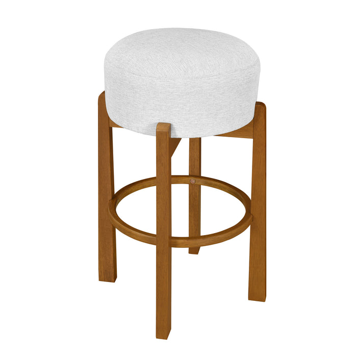 Vera – Lot de 2 tabourets de bar en bois d’hevea pour interieur avec coussin rond ivoire, finition noyer