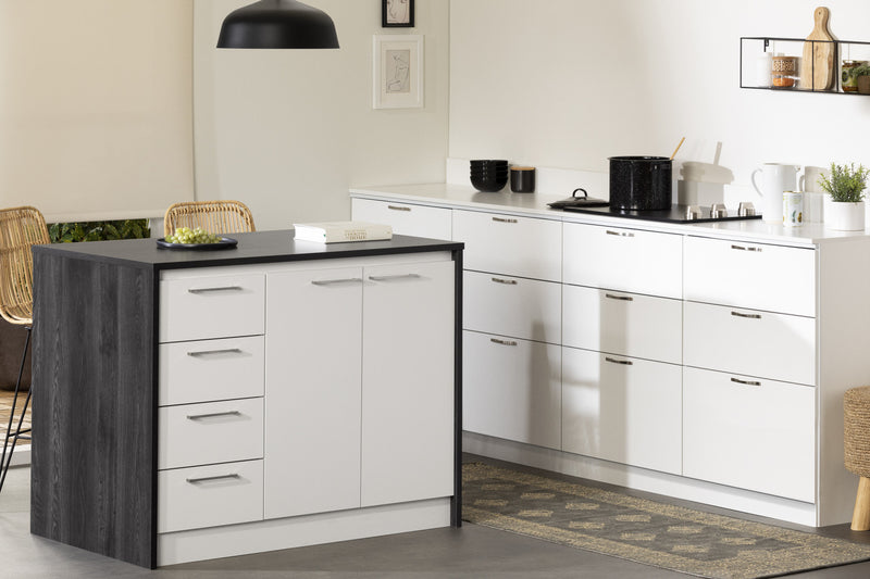 Myro Îlot de cuisine avec rangement Chêne gris et Blanc, de Meubles South Shore