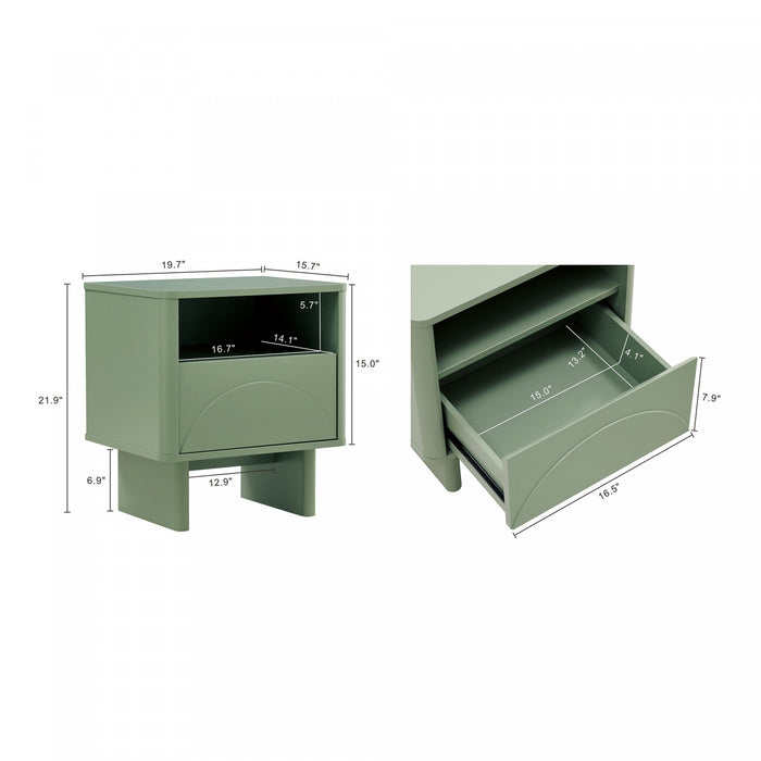 Table de nuit moderne Ella 20\" en vert sauge (1 tiroir) - Lot de 2