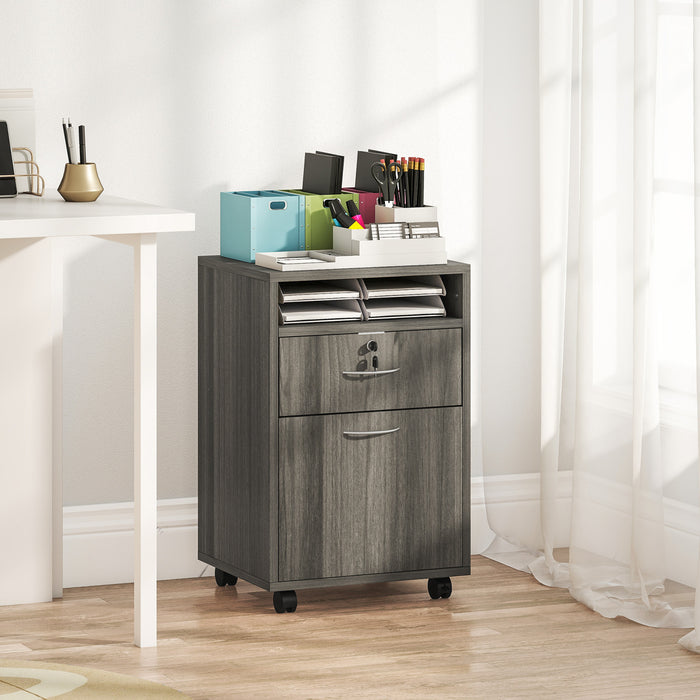 HOMCOM Classeur Vertical avec Tiroir Verrouillable, Classeur, Gris