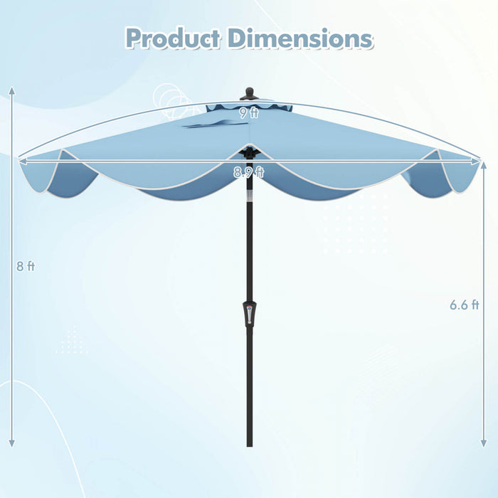 Parasol de patio Costway 9 pieds a deux niveaux de style marche avec manivelle et 8 baleines, marine