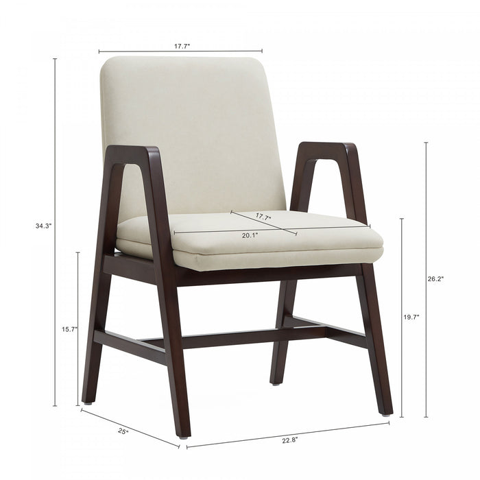 Fauteuil moderne en bois et velours Stella, coloris creme