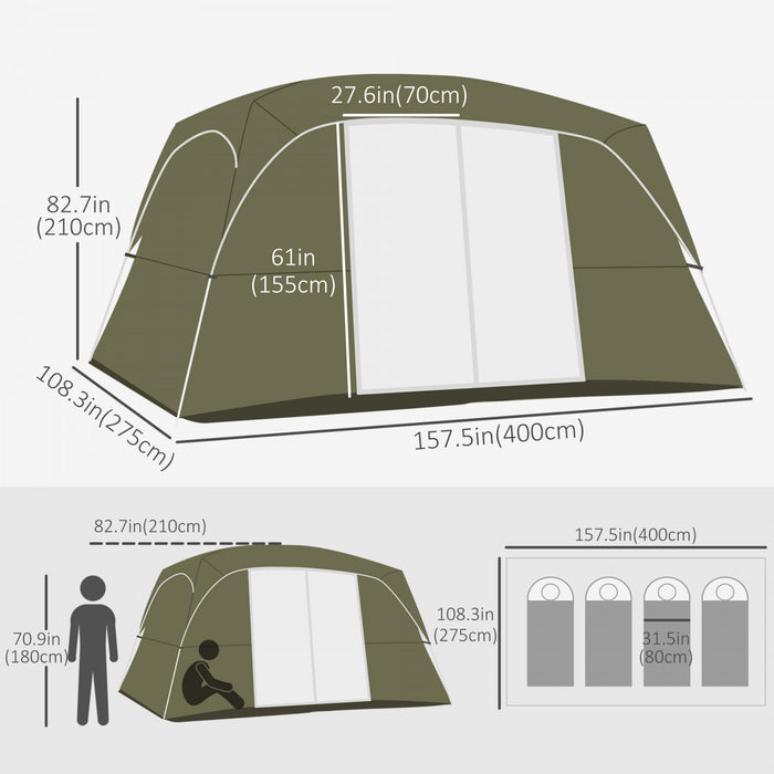 Outsunny Tente De Camping 4-8 Pers Avec 2 Pieces Et Fenetres Grillagees