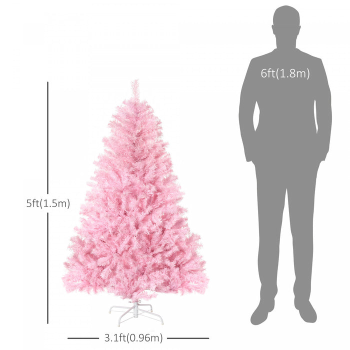 Homcom Sapin De Noel Artificiel 5 Pi , Forme Large, Rose