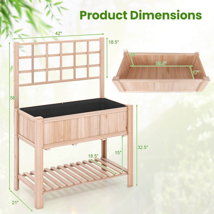 Costway Souleve Lit De Jardin Eleve Boite De Planteur En Bois W / Trellis Et Etagere De Stockage Ouverte