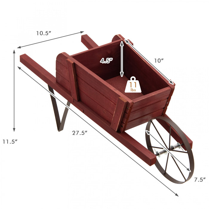 Chariot De Fleur Rustique Interieur/exterieur Decoratif De Planteur De Wagon En Bois Costway Avec Roue Rouge