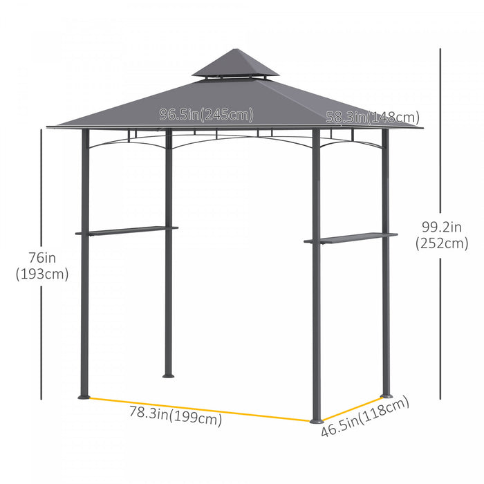Outsunny 8' X 5' Pavillon De Jardin Abri Barbecue Avec Double Toit Auvent Exterieur Gris