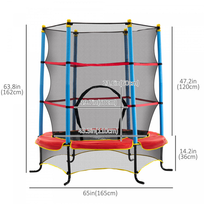 Qaba 65 Pouces Mini Trampoline Pour Enfants Avec Filet De Cloture Integre Fermeture Eclair Coussin De Securite Interieur Exterieur Pour Enfants Tout-petit Age 3-6 Ans