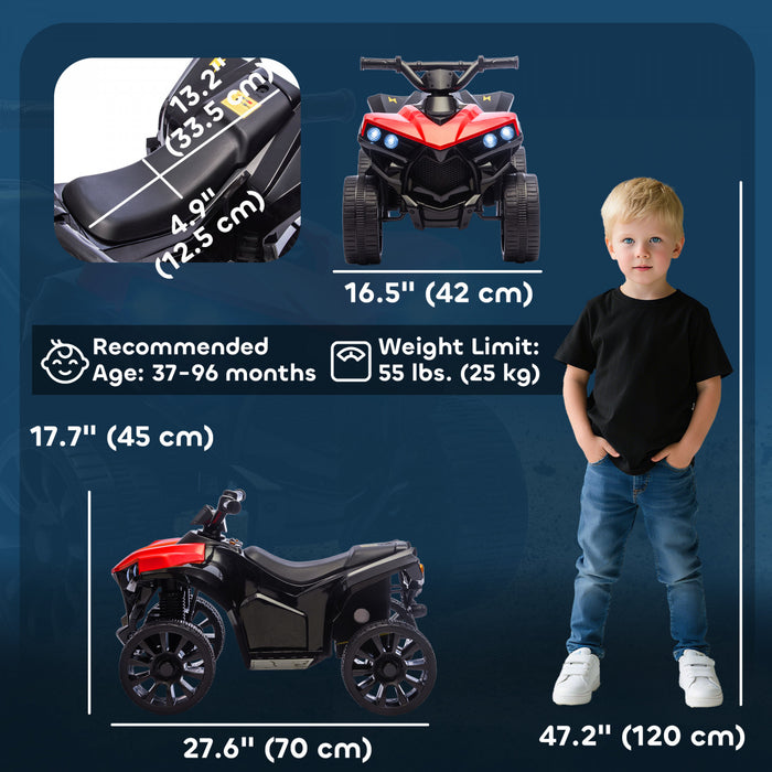 Qaba Kids Quad 4 roues, voiture electrique a batterie 6 V avec musique et phares LED, pour garcons et filles de 3 a 8 ans, rouge
