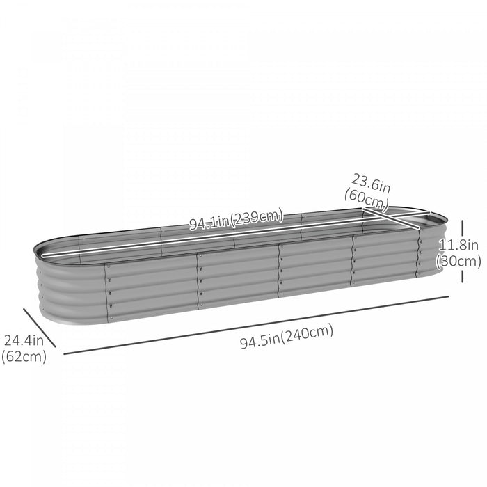 Outsunny Kit De Jardiniere Surelevee Galvanisee De 7.9' X 2' X 1'', Jardiniere Surelevee En Metal Avec Bordure De Securite, Pour Fleurs, Herbes, Plantes Grasses, Argente