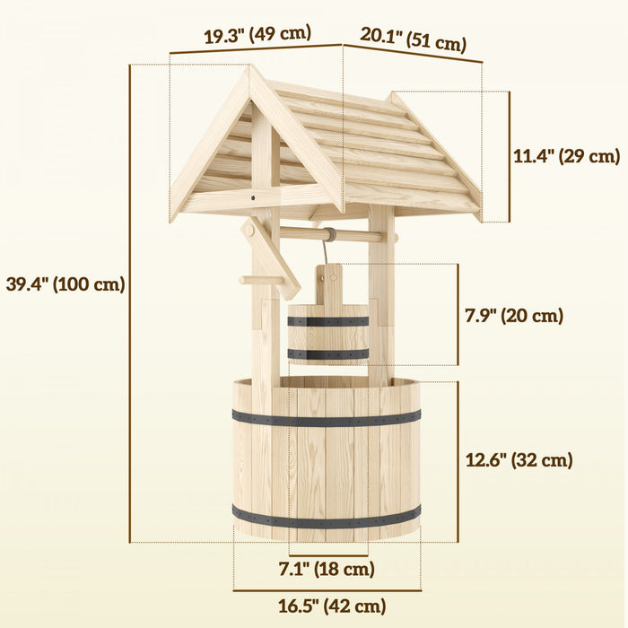 Outsunny Puits a Souhaits Exterieur en Bois avec Seau Suspendu, Naturel