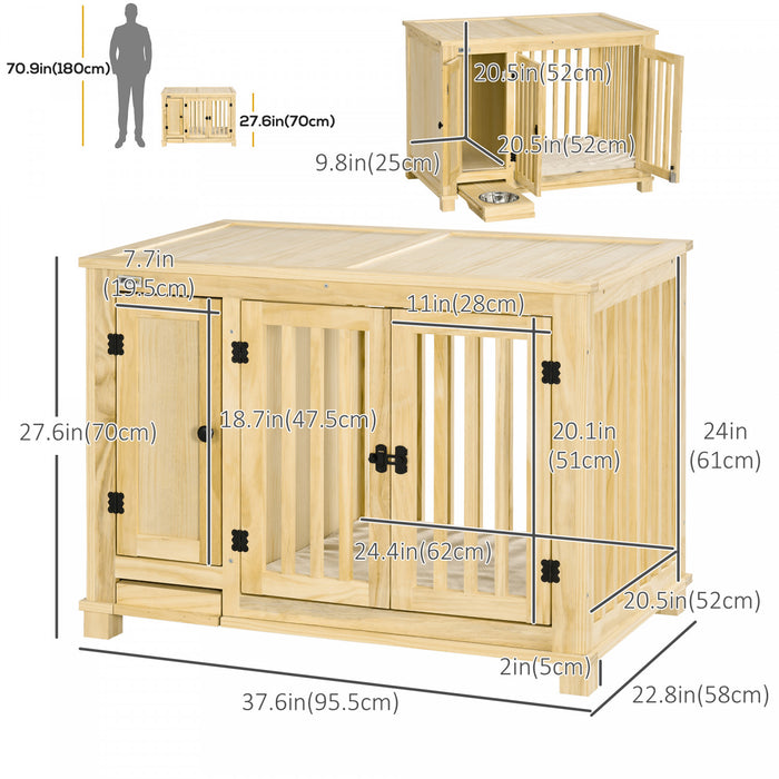Pawhut Meubles De Caisse En Bois Pour Chien Avec Coussin, Table D'extremite De Chenil Avec Tiroir De Rangement Pour Petits Chiens, Naturel