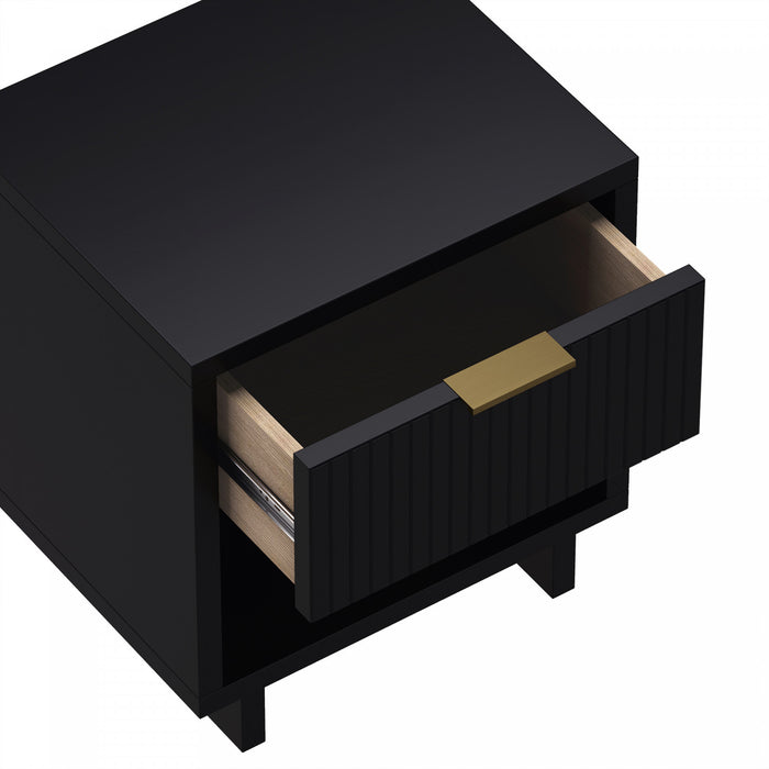 Table de nuit contemporaine Elara 18\" en bois massif noir (1 tiroir)