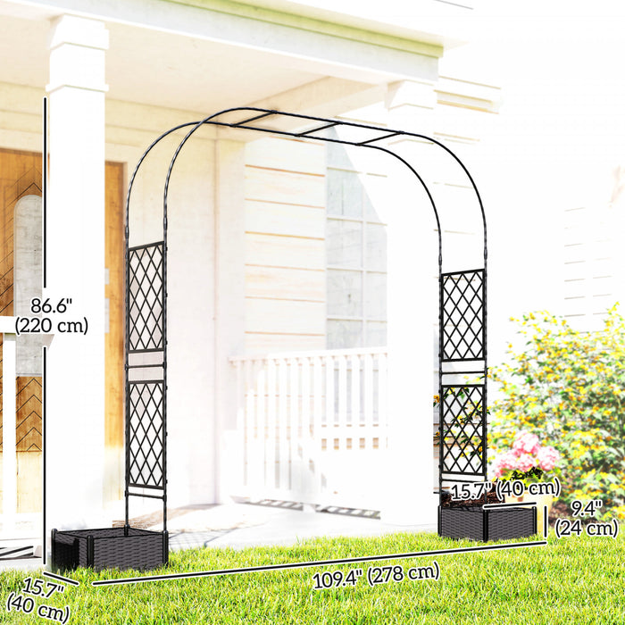 Outsunny Arche de Jardin avec 2 Bacs a Plantes, Treillis Exterieur, Noir
