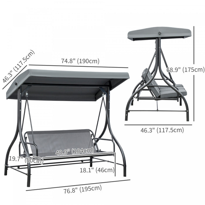 Outsunny Chaise D'oscillation De Patio 3 Places Avec Lit Convertible