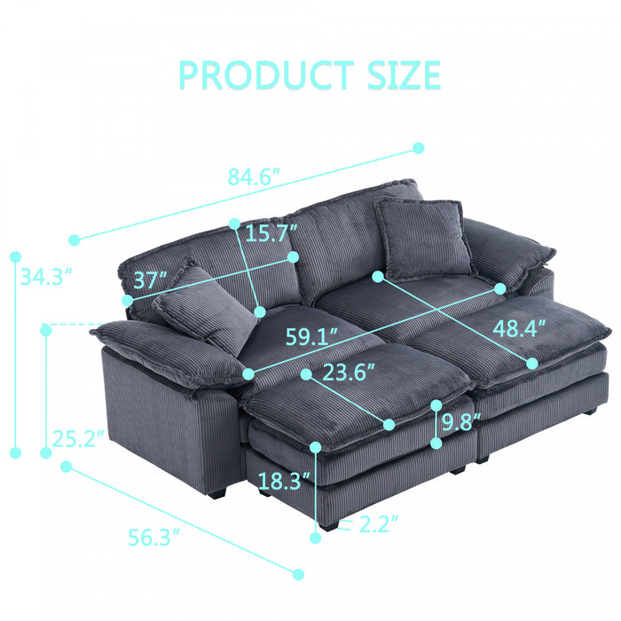 Liam Canape modulaire confortable Cloud 84,6\" avec revetement en velours cotele, Vert