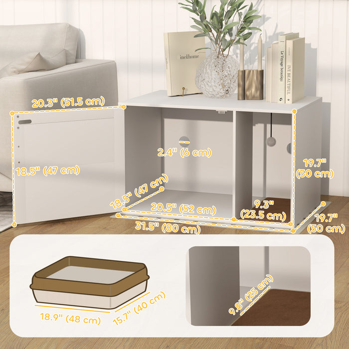 Bac A Litiere Pawhut, Meuble Dissimule Avec Porte En Rotin, Griffoir, Patins Antiderapants, Table D'appoint Pour Salle De Bain Pour Chat, 80 X 50 X 50 Cm, Blanc