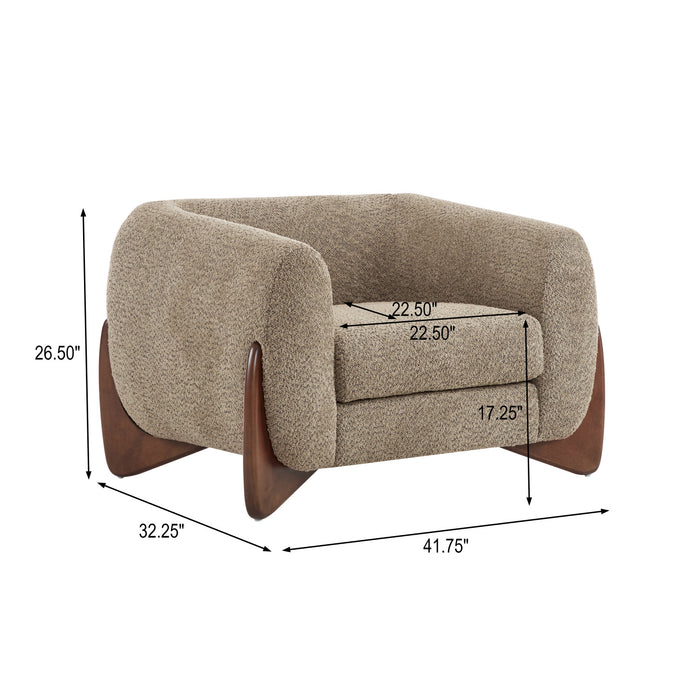 Tuxor Fauteuil Moderne en Bouclette a Design Tuxedo, Brun Clair, Noyer