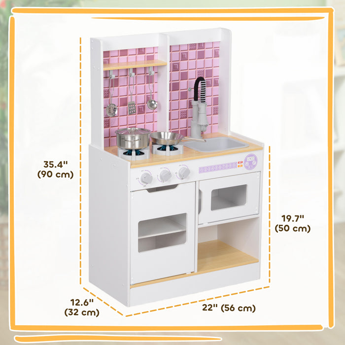 Qaba Cuisine De Jeu Pour Enfants Avec Lumieres Et Sons Realistes, Evier, Four, Cuisiniere, Cuisine De Jeu Pour Les Enfants, Cadeau Pour Filles Et Garcons, A Partir De 3 Ans, Blanc