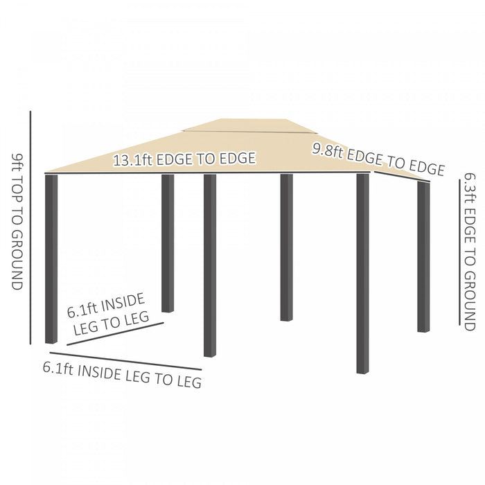 Outsunny 13'x 10' Terrasse Exterieure Gazebo Pavillon De Jardin Arriere-cour Auvent Tente De Fete Abri D'ete Pare-soleil Avec Cadre En Acier Et Rideaux Kaki