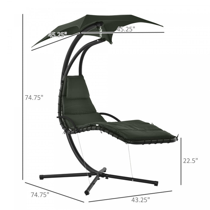 Outsunny Chaise Longue Flottante D'exterieur, Balancelle De Veranda, Hamac Suspendu Siege Inclinable Avec Support D'arc Et Auvent Parapluie Gris Anthracite