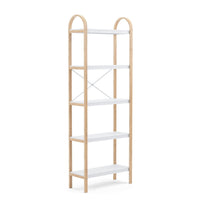 Bibliothèque moderne Bellwood de Umbra à 5 tablettes - blanche et naturelle