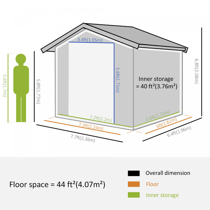Outsunny Abri De Jardin Exterieur En Acier De 6.5' X 7.5' Avec Ventilation, Brun Avec Grain De Bois