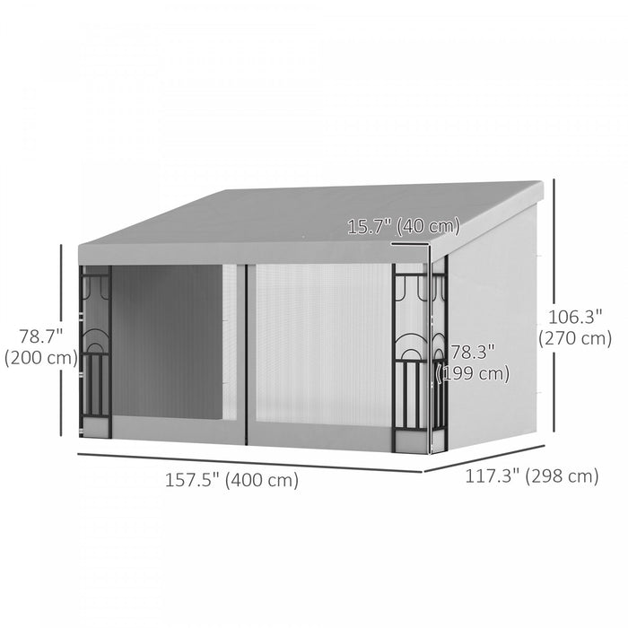 Outsunny Gazebo De Pergola Mural 10' X 13' Avec Rideaux Et Filets, Gris