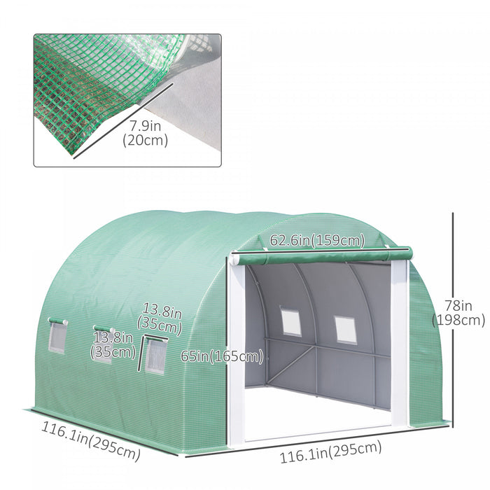 Outsunny 118\"x 118\"x 78,75\" Grande Serre En Polytunnel A Double Couverture Exterieure Avec Portes Et Fenetres A Fermeture Eclair Enroulable Pour Faire Pousser Des Plantes, Des Herbes Ou Des Fleurs