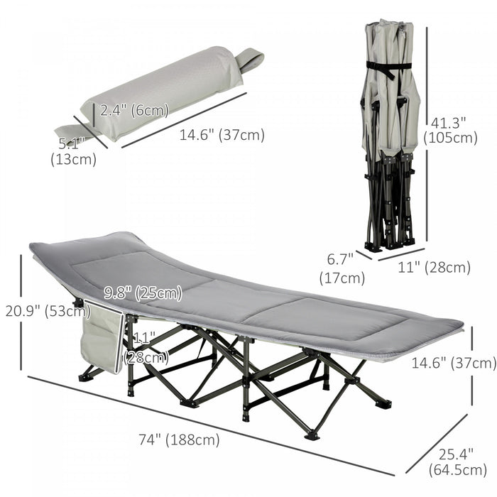 Outsunny Lit De Camping Pliant Pour Adultes Avec Coussin De Matelas Gris Clair