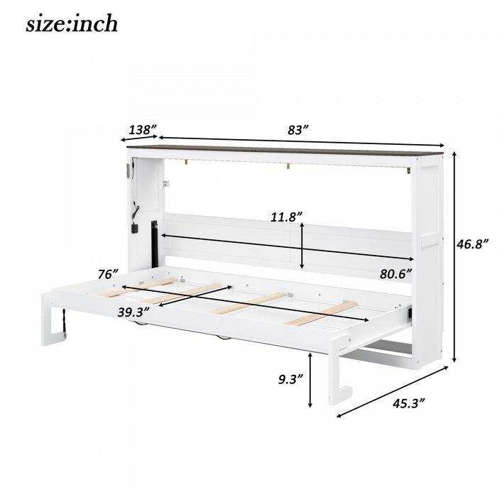 Lit escamotable Olivia en bois massif avec lumiere LED et armoire pliante, taille simple, blanc