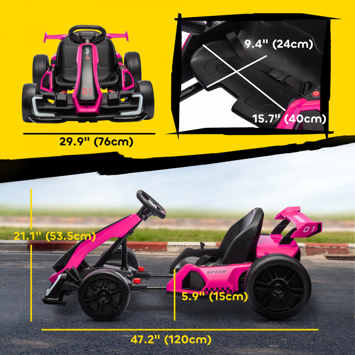 Aosom Kart Electrique 24 V 7,5 Mph Avec Siege Reglable, Rose