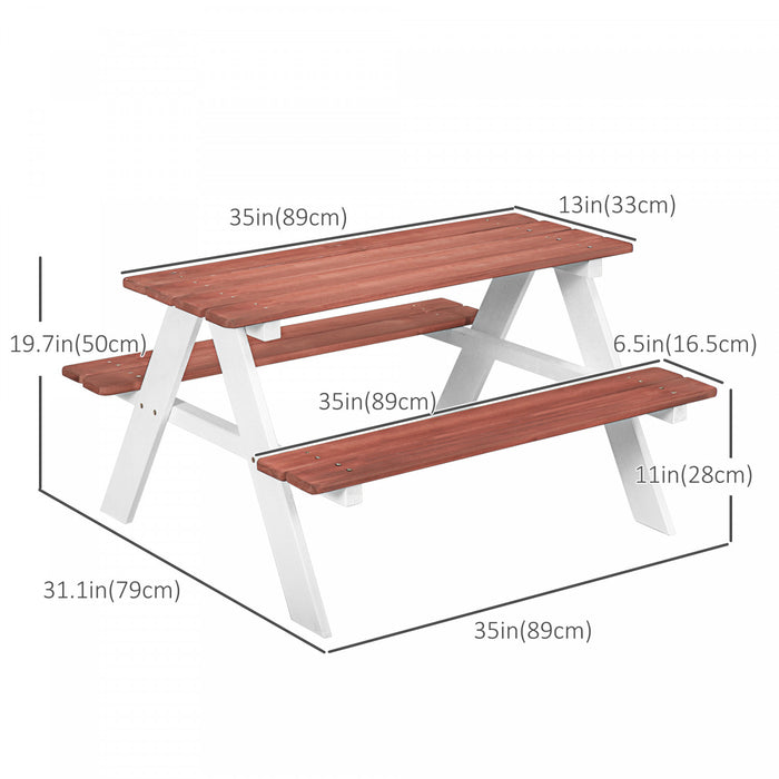 Outsunny Ensemble Table Et Chaise De Pique-nique Pour Enfants, Banc De Table En Bois, Activite De Plein Air Pour Jardin, Pelouse, Cadeau Pour Filles Et Garcons Ages De 3 A 8 Ans