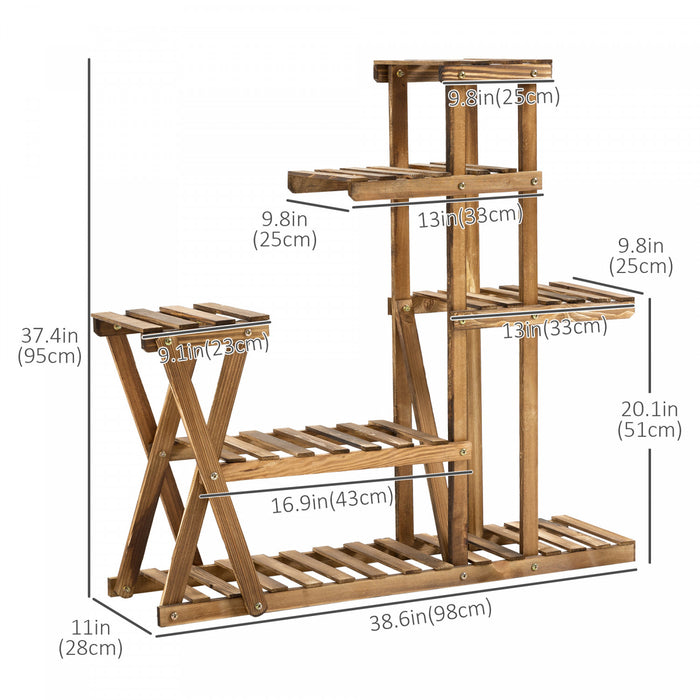 Outsunny Etagere A Fleurs 5 Niveaux Support Pour Pot De Fleurs En Bois Porte Plantes Pour Salon Entree Balcon Terrasse Patio Bois Massif De Sapin Carbonise