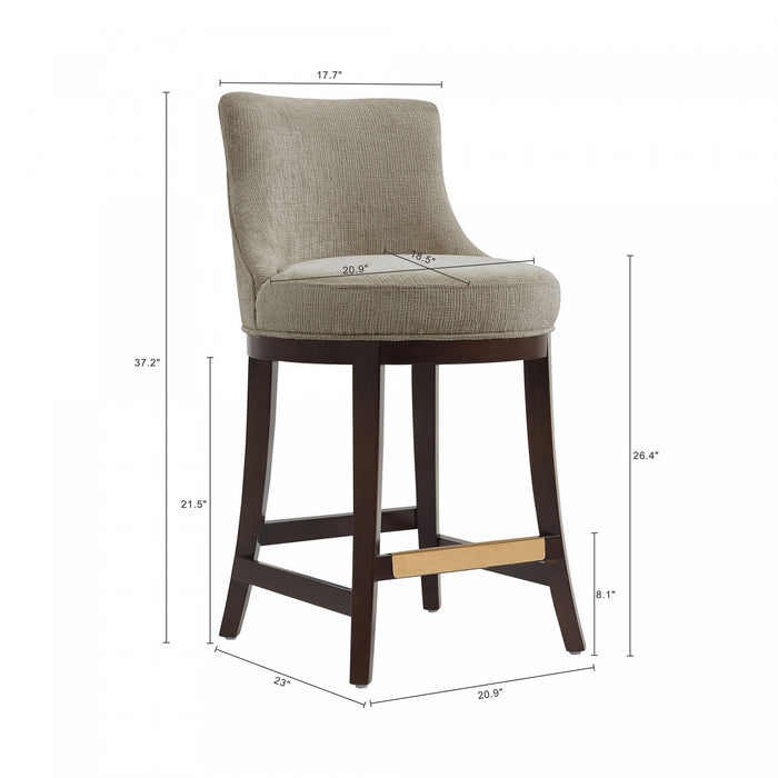 Tabouret de comptoir moderne en bois Lucia avec assise en chenille taupe
