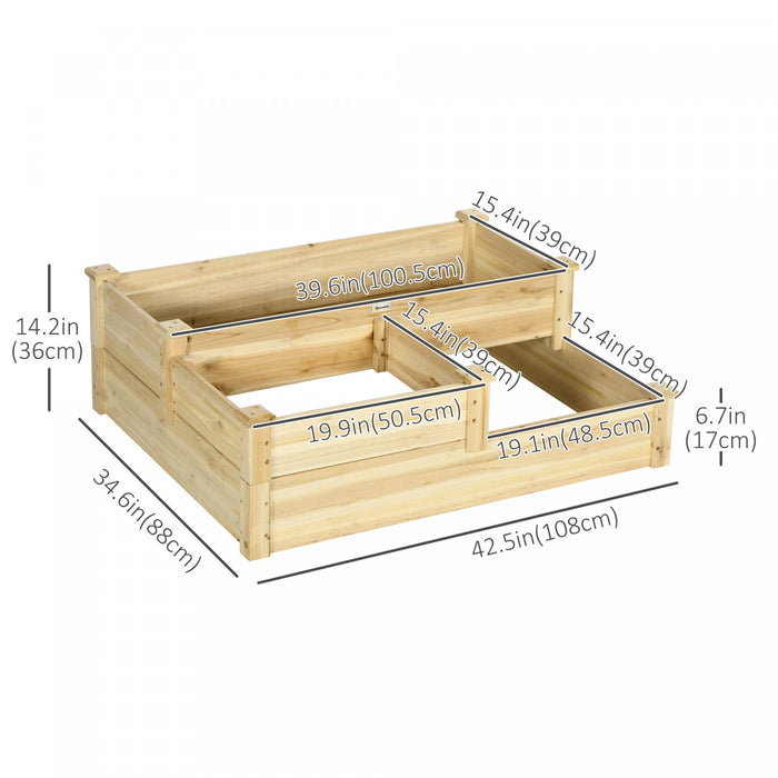 Outsunny Lit De Jardin Sureleve A 3 Niveaux, Kit De Jardiniere Surelevee En Bois Pour La Culture De Legumes, D'herbes, De Fleurs, 42,5\"x 34,6\" X14,2\", Naturel