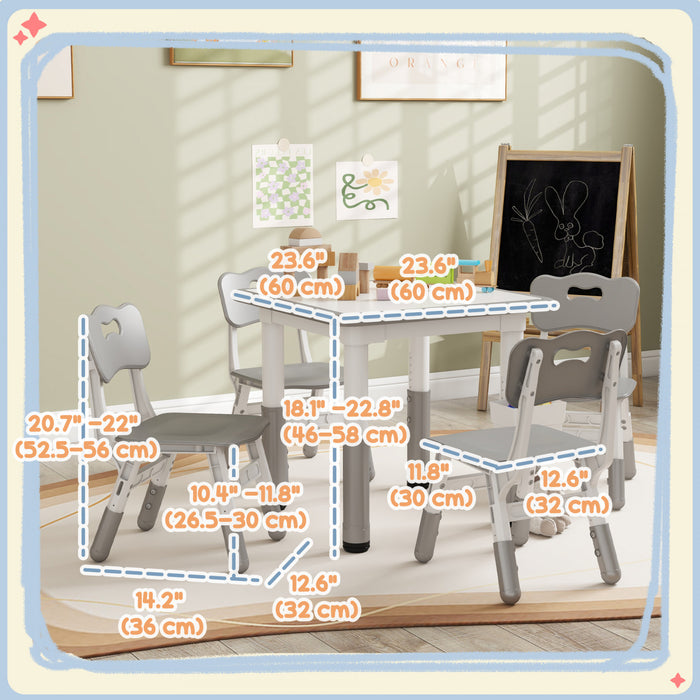 Qaba Ensemble Table Et Chaises Pour Enfants 5 Pieces, Ensemble Table Et Chaises Reglables En Hauteur, Ensemble Table Et Chaises D'activites Avec Rangement, Pour Salle De Jeux, Salle De Classe, Gris