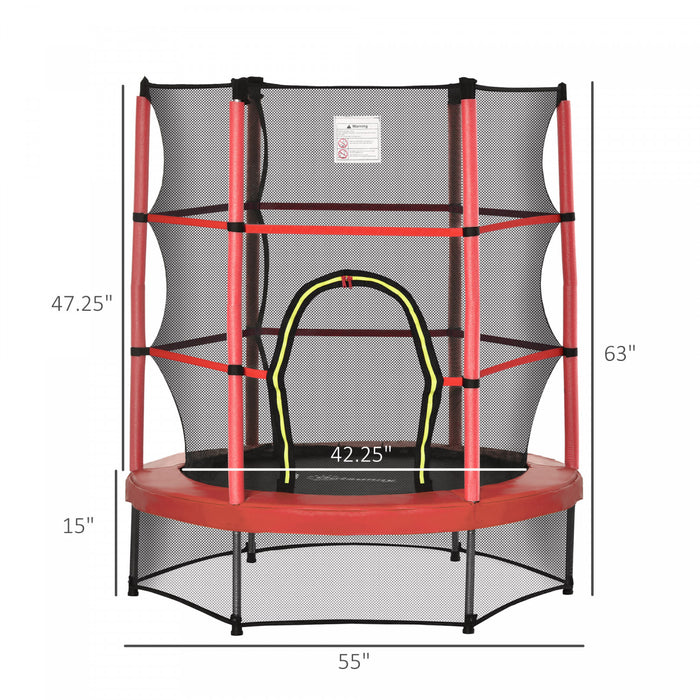 Outsunny Trampoline pour enfants Φ55\" avec filet, cadre en acier, rebondeur rond d'interieur, age 3 a 6 ans, rouge