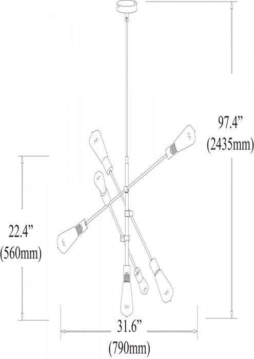 Luminaire suspendu Alexa réglable de Dainolite avec fini laiton vieilli et 7 ampoules