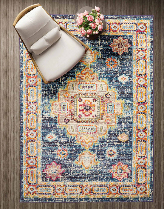 Tapis Traditionnel Lotus 5'0\" x 8'0\" en Bleu marin
