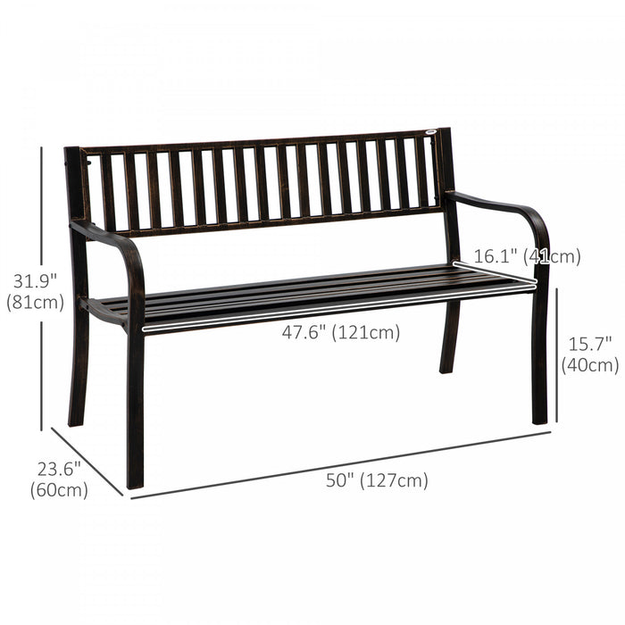 Outsunny 50\" Banc De Jardin En Acier, Chaise De Parc En Metal Pour Jardin