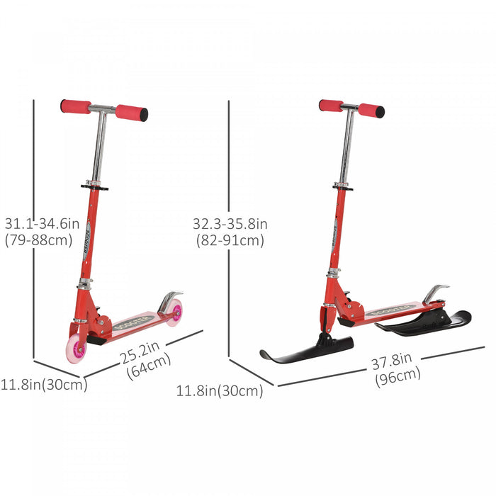 Qaba 2-en-1 Trottinette Convertible Tous Temps Pluie Neige Avec Roues Lames Rouge