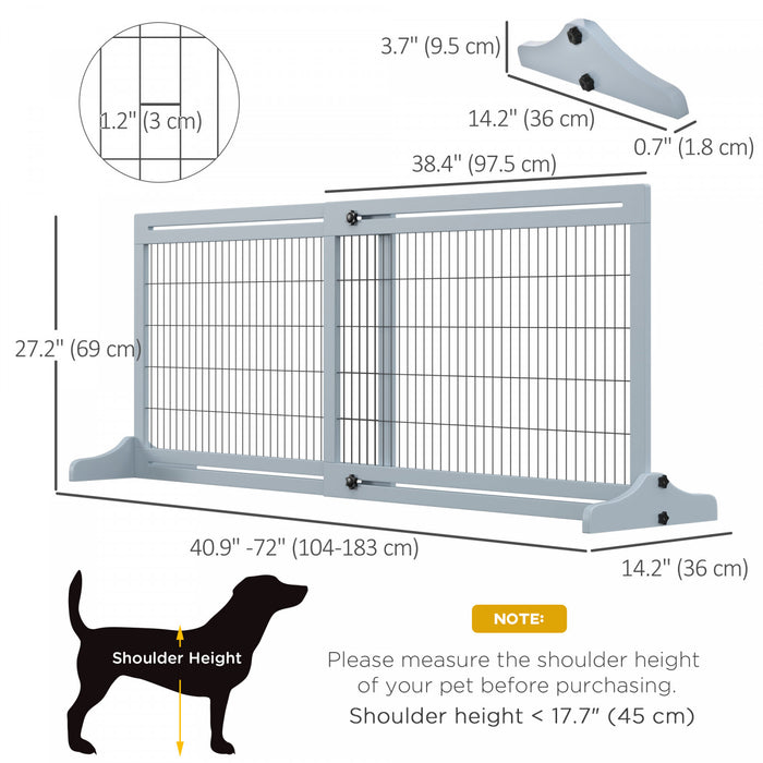 Pawhut Barriere Autoportante Pour Animal Domestique, Barriere Pliable En Bois Avec Longueur Reglable De 41\"-72\", Barriere Pour Chiens De Petite Et Moyenne Taille, Gris