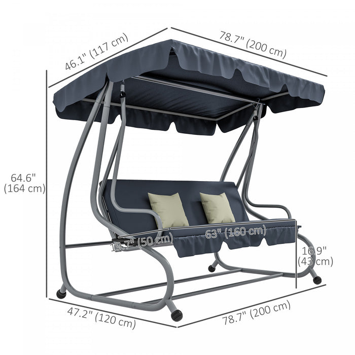 Outsunny Balancoire De Jardin Couverte Hamac 3 Places Avec Auvent, Gris