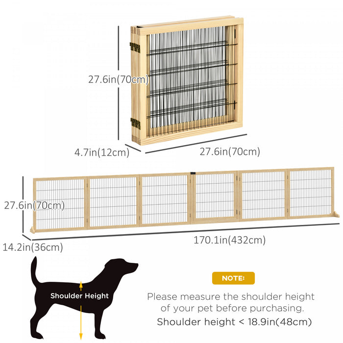 Pawhut Barriere De Securite Barriere Modulable Pliable Pour Animaux De Compagnie Avec 2 Pieds De Support 6 Panneaux Bois Massif De Pin Acier Bois Naturel