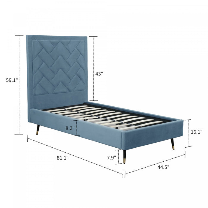 Lit simple moderne Crosby en velours bleu
